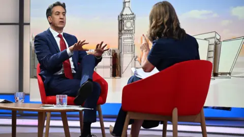 BBC Energy Secretary Ed Miliband being interviewed by the BBC.