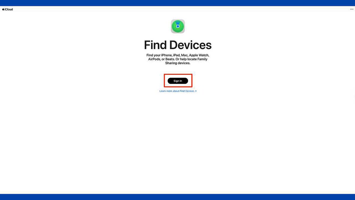 A Find Devices sign in screen