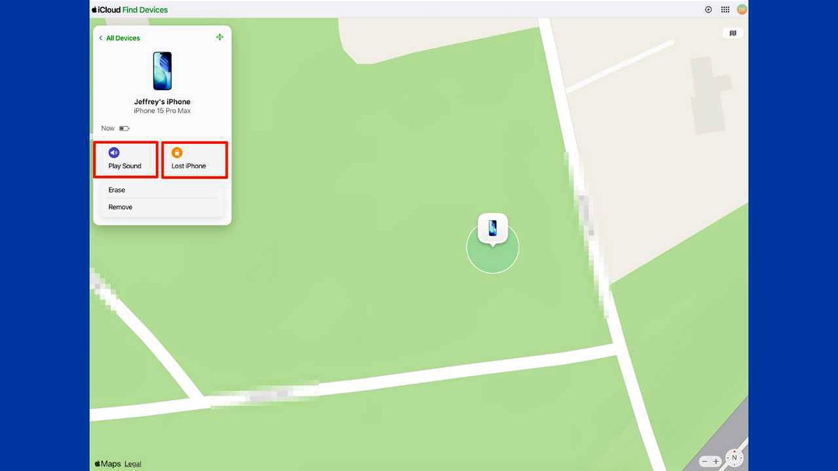 A map with location of iPhone
